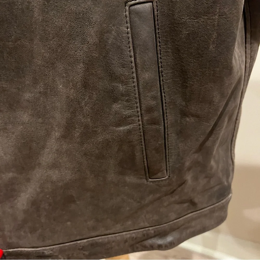 Chaps Men's Dark Brown Leather Bomber Jacket - Picture 6 of 9